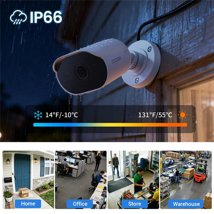 ZOSI 5MP 3K Security Camera Compatible with Zosi DVR ZR08VU / ZR08VN / ZR08JN / ZR16FK 80ft Night Vision AI Person Vehicle Detection IP66 Waterproof Camera for Indoor Outdoor - White - 5