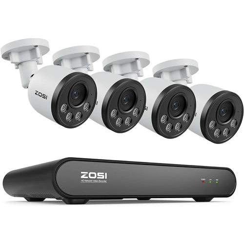 ZOSI PoE Security Camera System with 8CH 5MP NVR and 4Pcs HD Night Vision AI Person Vehicle Detection 4MP Security Camera for Home Office (No Hard Drive) - White - 1