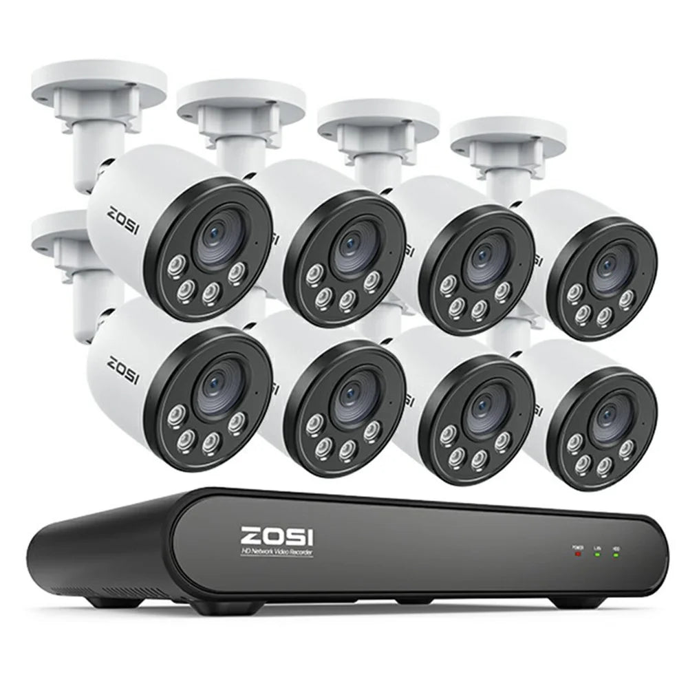 ZOSI PoE Security Camera System with 8CH 5MP NVR and 8Pcs HD Night Vision AI Person Vehicle Detection 4MP Security Camera for Home Office (No Hard Drive) - White - 1