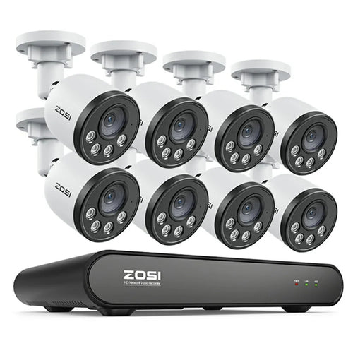 ZOSI PoE Security Camera System with 8CH 5MP NVR and 8Pcs HD Night Vision AI Person Vehicle Detection 4MP Security Camera for Home Office (No Hard Drive) - White - 1