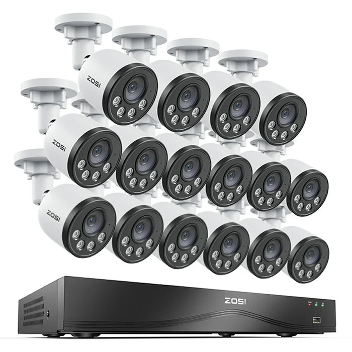 ZOSI PoE Security Camera System with 16CH 8MP NVR and 16Pcs Smart Human Vehicle Detection 100ft Night Vision 4MP Waterproof IP Cameras (No Hard Drive) - White - 1