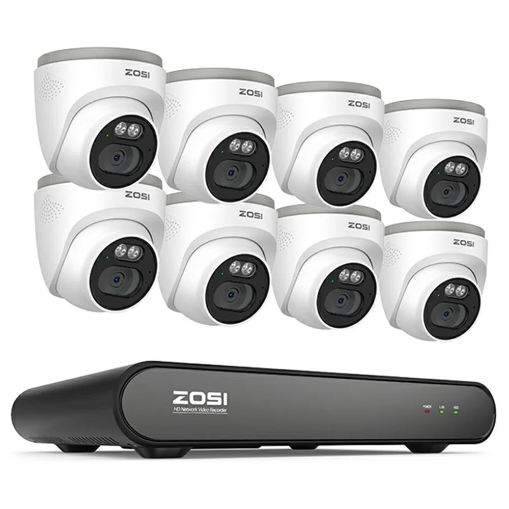 ZOSI PoE Security Camera System with 5MP 8CH NVR and 8Pcs AI Human Vehicle Detection 100ft Night Vision HD Outdoor 4MP IP Cameras (No Hard Drive) - White - 1
