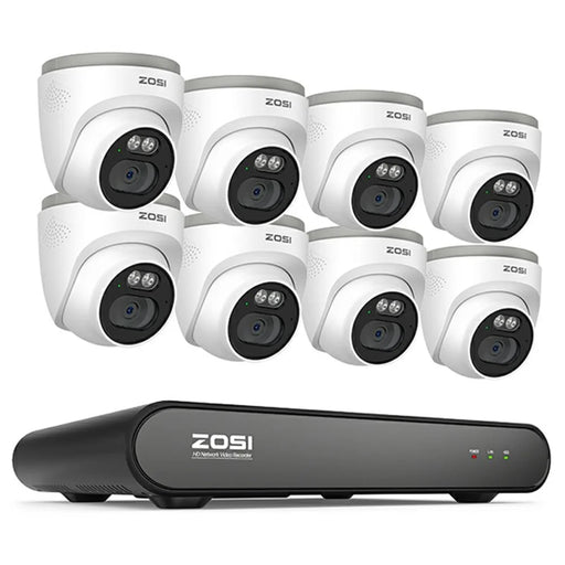 ZOSI PoE Security Camera System with 5MP 8CH NVR and 8Pcs AI Human Vehicle Detection 100ft Night Vision HD Outdoor 4MP IP Cameras (No Hard Drive) - White - 1