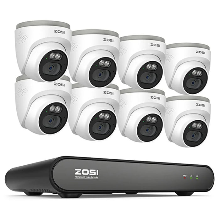 ZOSI PoE Security Camera System with 5MP 8CH NVR and 8Pcs AI Human Vehicle Detection 100ft Night Vision HD Outdoor 4MP IP Cameras (No Hard Drive) - White - 1