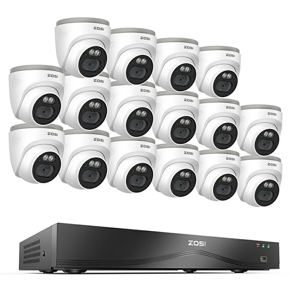 ZOSI PoE Security Camera System with 4K 8MP 16CH NVR and 16Pcs AI Human Vehicle Detection 100ft Night Vision HD Outdoor 4MP IP Cameras (No Hard Drive) - White - 1