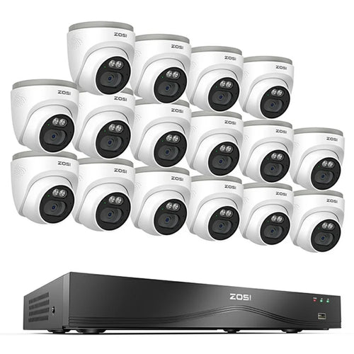 ZOSI PoE Security Camera System with 4K 8MP 16CH NVR and 16Pcs AI Human Vehicle Detection 100ft Night Vision HD Outdoor 4MP IP Cameras (No Hard Drive) - White - 1