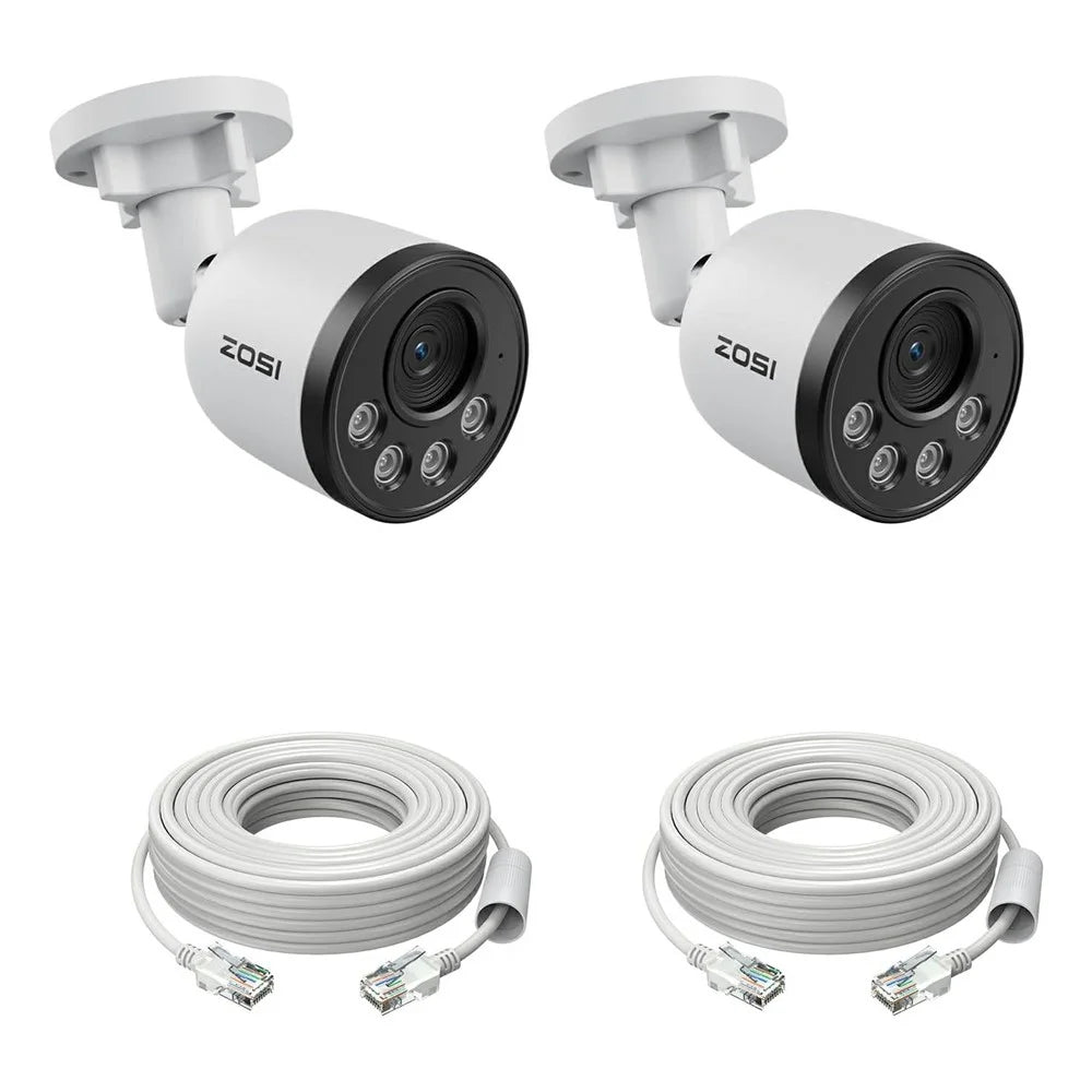 ZOSI C180 2Pcs 4K PoE Add-On Security Cameras Compatible with Zosi 8MP  /  4K PoE NVR 8MP Outdoor IP Cameras with Person Vehicle Detection - White - 1