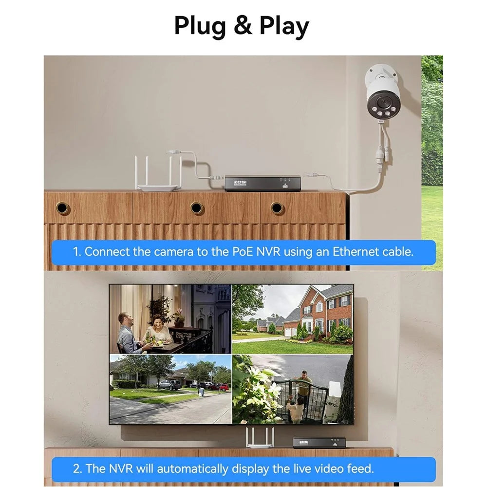 ZOSI C180 2Pcs 4K PoE Add-On Security Cameras Compatible with Zosi 8MP  /  4K PoE NVR 8MP Outdoor IP Cameras with Person Vehicle Detection - White - 3