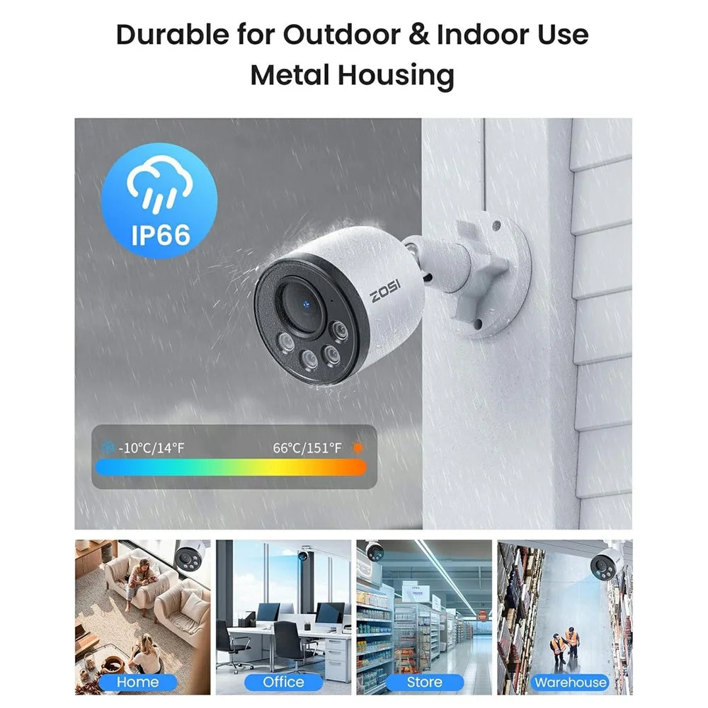 ZOSI C180 2Pcs 4K PoE Add-On Security Cameras Compatible with Zosi 8MP  /  4K PoE NVR 8MP Outdoor IP Cameras with Person Vehicle Detection - White - 5