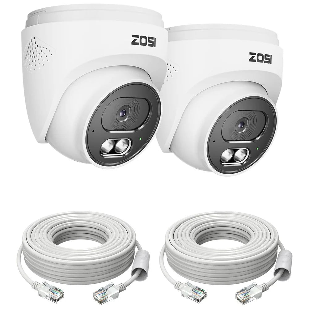 ZOSI C220 2Pcs 4MP QHD 2.5K Security Camera 100ft Night Vision AI Human Detection Outdoor PoE IP Camera - White - 1