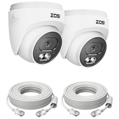 ZOSI C220 2Pcs 4MP QHD 2.5K Security Camera 100ft Night Vision AI Human Detection Outdoor PoE IP Camera - White - 1
