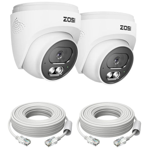 ZOSI C220 2Pcs 4MP QHD 2.5K Security Camera 100ft Night Vision AI Human Detection Outdoor PoE IP Camera - White - 1