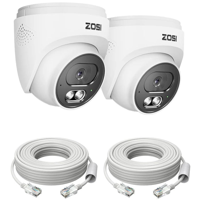 ZOSI C220 2Pcs 4MP QHD 2.5K Security Camera 100ft Night Vision AI Human Detection Outdoor PoE IP Camera - White - 1