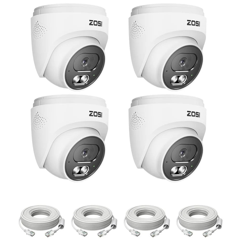 ZOSI C220 4Pcs 4MP QHD 2.5K Security Camera 100ft Night Vision AI Human Detection Outdoor PoE IP Camera - White - 1