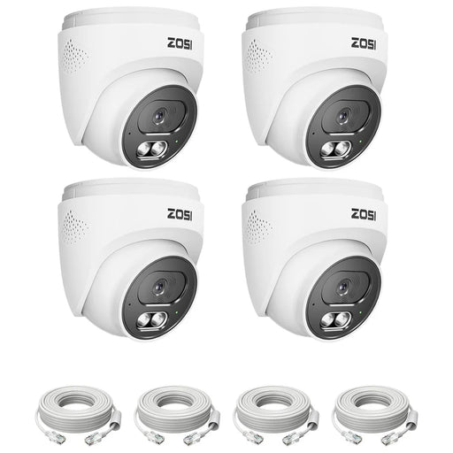 ZOSI C220 4Pcs 4MP QHD 2.5K Security Camera 100ft Night Vision AI Human Detection Outdoor PoE IP Camera - White - 1