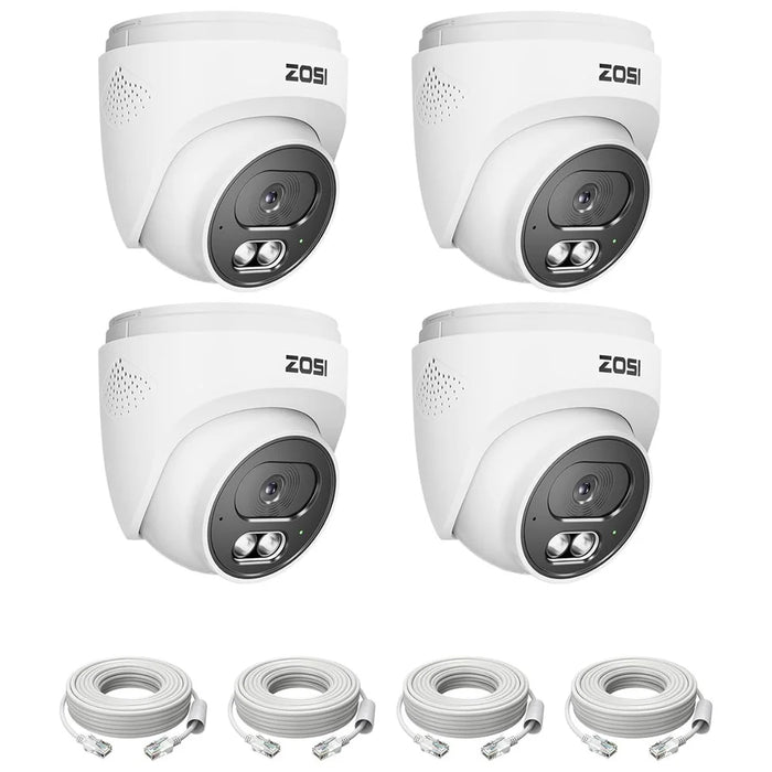 ZOSI C220 4Pcs 4MP QHD 2.5K Security Camera 100ft Night Vision AI Human Detection Outdoor PoE IP Camera - White - 1