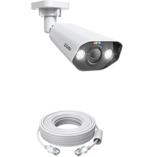 ZOSI 1Pc 4K PoE Add-on Camera 8MP AI Human Vehicle Detection Waterproof Color Night Vision Security Bullet Cam - White - 1