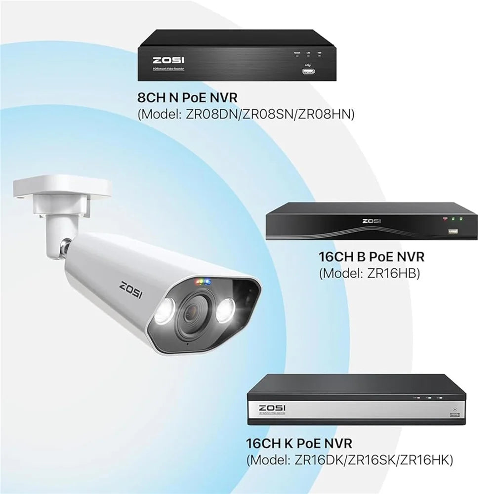 ZOSI 1Pc 4K PoE Add-on Camera 8MP AI Human Vehicle Detection Waterproof Color Night Vision Security Bullet Cam - White - 3