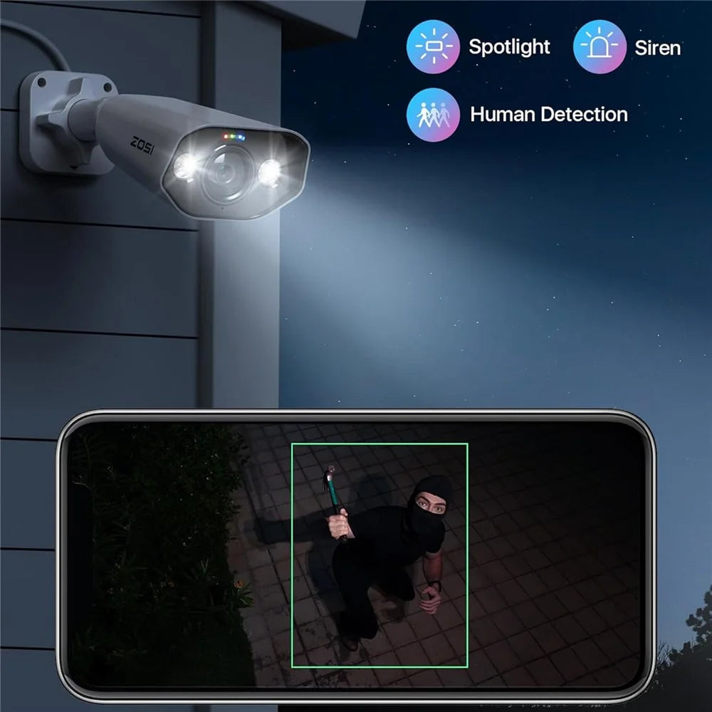 ZOSI 1Pc 4K PoE Add-on Camera 8MP AI Human Vehicle Detection Waterproof Color Night Vision Security Bullet Cam - White - 6