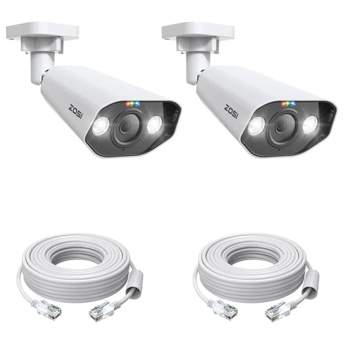 ZOSI 2Pcs 4K PoE Add-on Camera 8MP AI Human Vehicle Detection Waterproof Color Night Vision Security Bullet Cam - White - 1