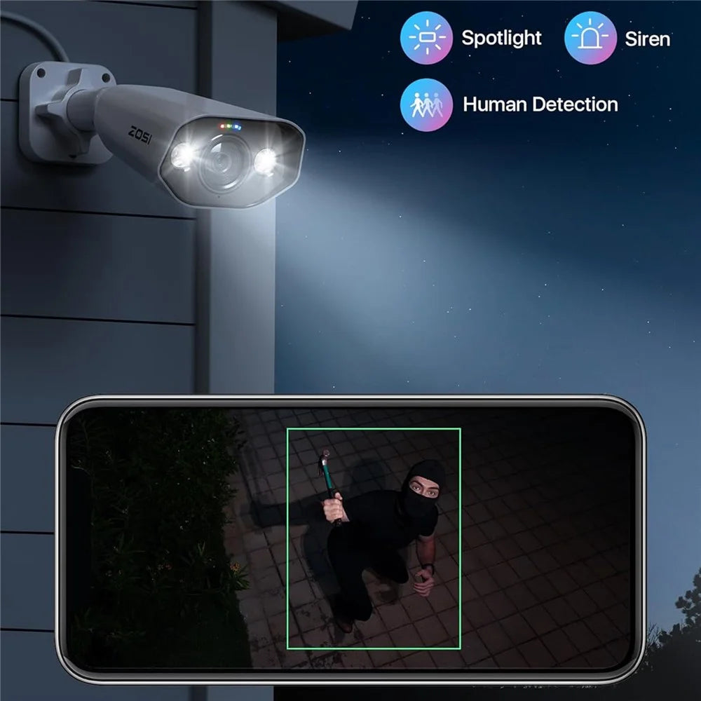 ZOSI 2Pcs 4K PoE Add-on Camera 8MP AI Human Vehicle Detection Waterproof Color Night Vision Security Bullet Cam - White - 6