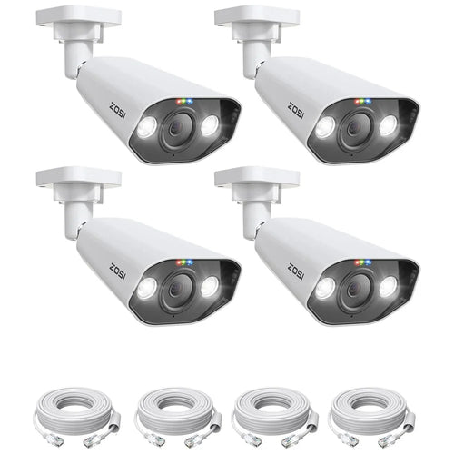 ZOSI 4Pcs 4K PoE Add-on Camera 8MP AI Human Vehicle Detection Waterproof Color Night Vision Security Bullet Cam - White - 1