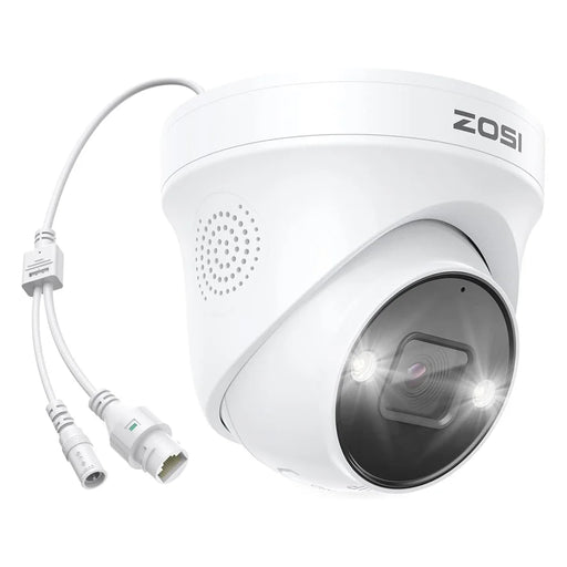 ZOSI 1Pc 4K PoE Add on Security Camera with Person Vehicle Detection Sound Light Alarm 2 Way Audio 8MP Dome IP Cam - White - 1
