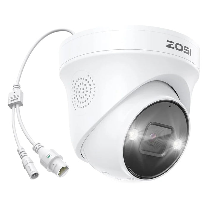 ZOSI 1Pc 4K PoE Add on Security Camera with Person Vehicle Detection Sound Light Alarm 2 Way Audio 8MP Dome IP Cam - White - 1