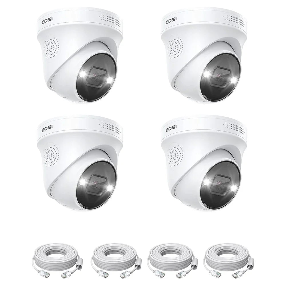 ZOSI 4Pcs 4K PoE Add on Security Camera with Person Vehicle Detection Sound Light Alarm 2 Way Audio 8MP Dome IP Cam - White - 1