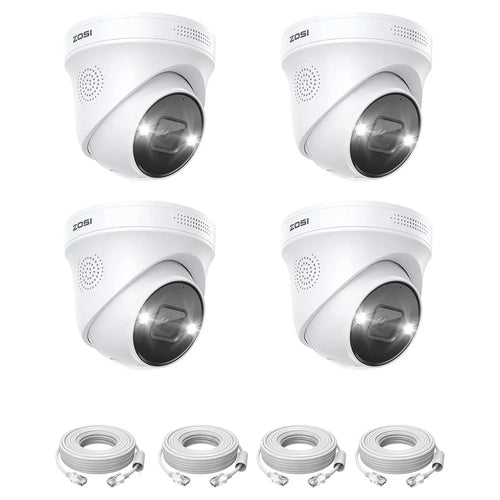 ZOSI 4Pcs 4K PoE Add on Security Camera with Person Vehicle Detection Sound Light Alarm 2 Way Audio 8MP Dome IP Cam - White - 1