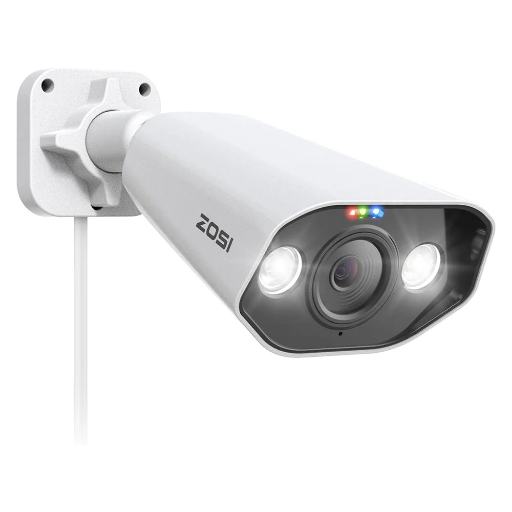 ZOSI 1Pc 5MP PoE Add-on Camera AI Person / Vehicle Detection 2 Way Audio Starlight Night Vision 3K Bullet IP Cam with Sound Light Siren - White - 1