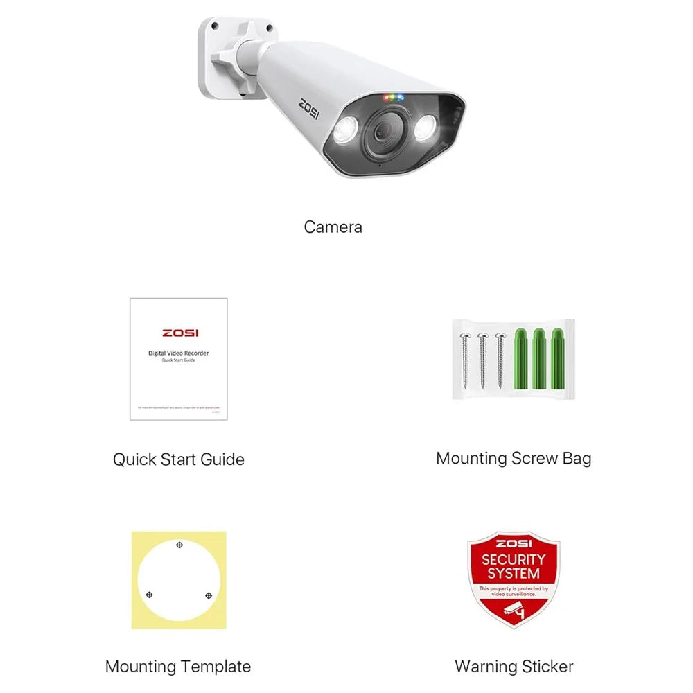 ZOSI 1Pc 5MP PoE Add-on Camera AI Person / Vehicle Detection 2 Way Audio Starlight Night Vision 3K Bullet IP Cam with Sound Light Siren - White - 6