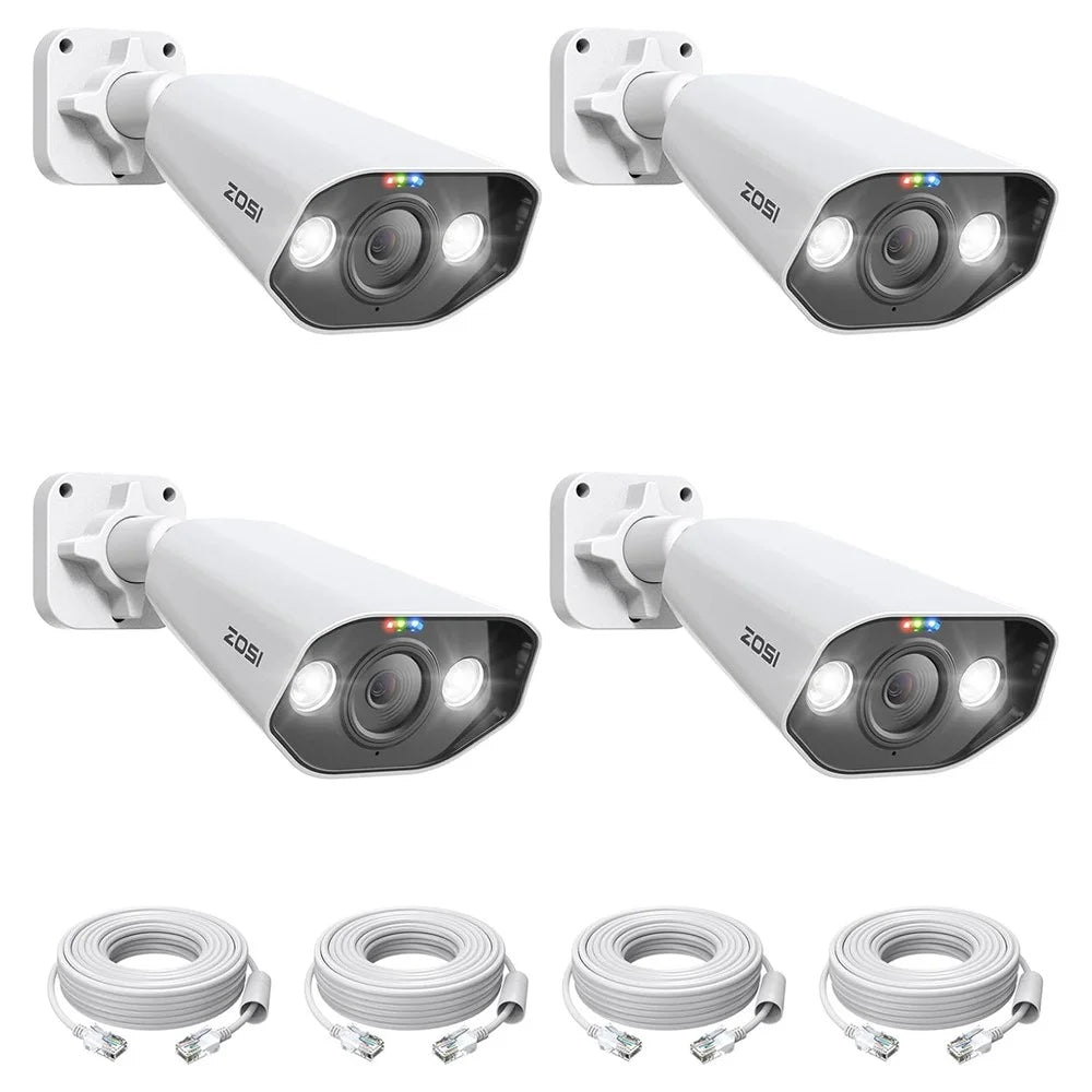 ZOSI 4Pcs 5MP PoE Add-on Camera AI Person / Vehicle Detection 2 Way Audio Starlight Night Vision 3K Bullet IP Cam with Sound Light Siren - White - 1