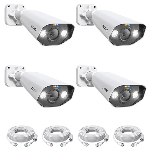 ZOSI 4Pcs 5MP PoE Add-on Camera AI Person / Vehicle Detection 2 Way Audio Starlight Night Vision 3K Bullet IP Cam with Sound Light Siren - White - 1