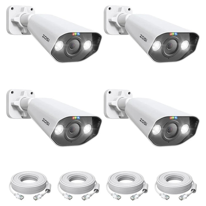 ZOSI 4Pcs 5MP PoE Add-on Camera AI Person / Vehicle Detection 2 Way Audio Starlight Night Vision 3K Bullet IP Cam with Sound Light Siren - White - 1