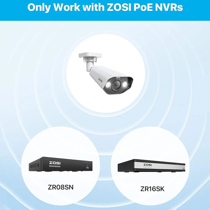 ZOSI 4Pcs 5MP PoE Add-on Camera AI Person / Vehicle Detection 2 Way Audio Starlight Night Vision 3K Bullet IP Cam with Sound Light Siren - White - 7