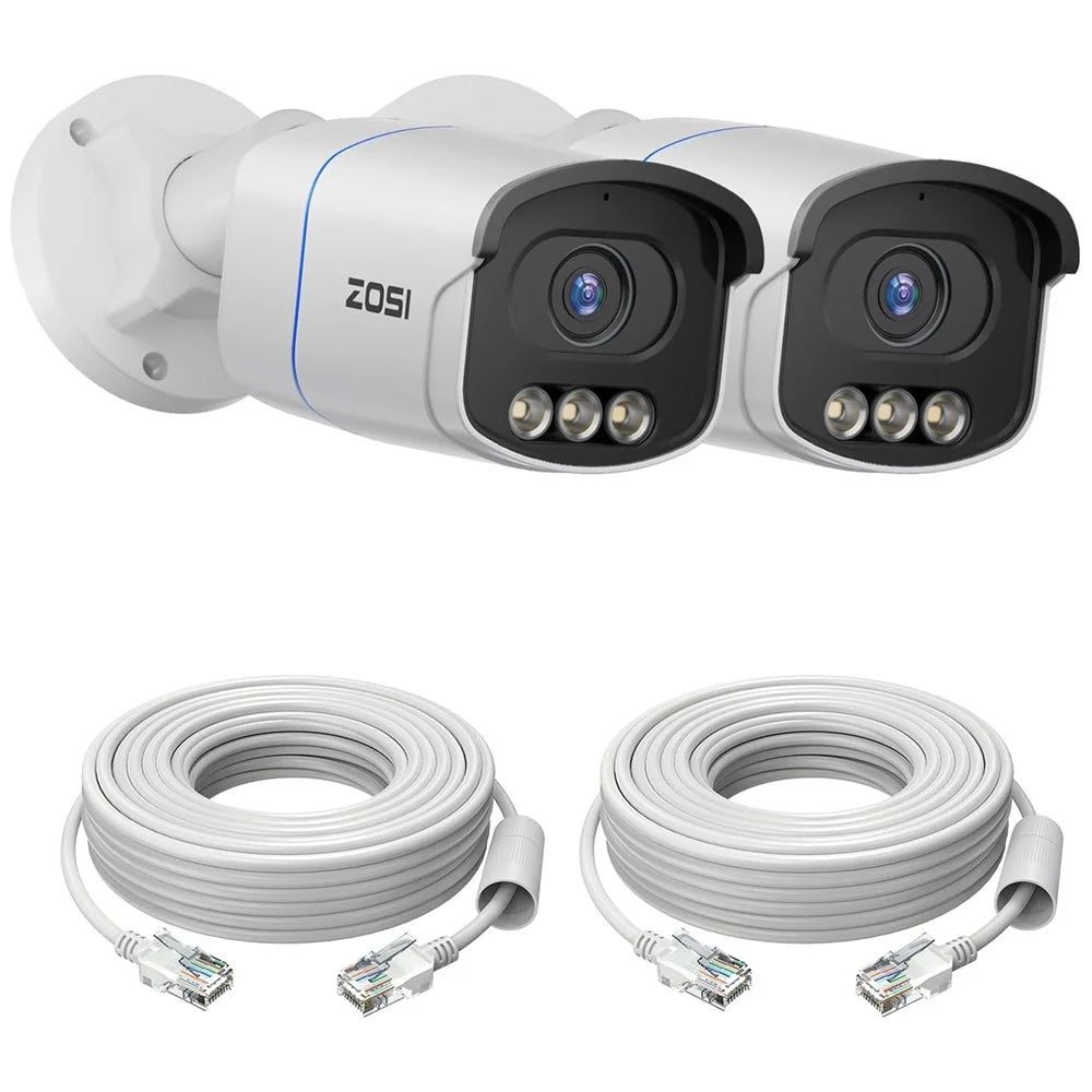 ZOSI C186 2Pcs 4K PoE Security Camera Compatible with 4K PoE NVR 8MP True Color Night Vision AI Human Vehicle Detection IP Cameras for Outdoor - White - 1