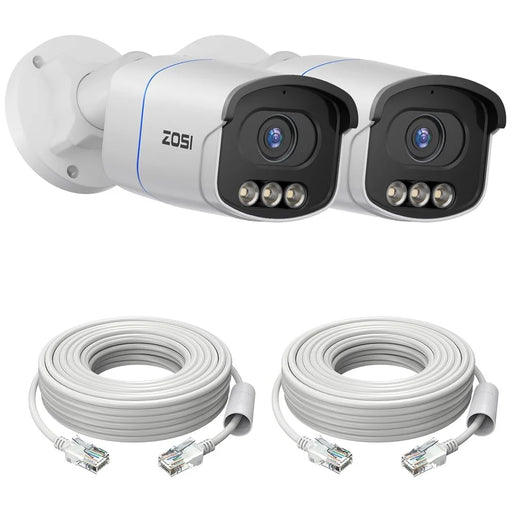 ZOSI C186 2Pcs 4K PoE Security Camera Compatible with 4K PoE NVR 8MP True Color Night Vision AI Human Vehicle Detection IP Cameras for Outdoor - White - 1