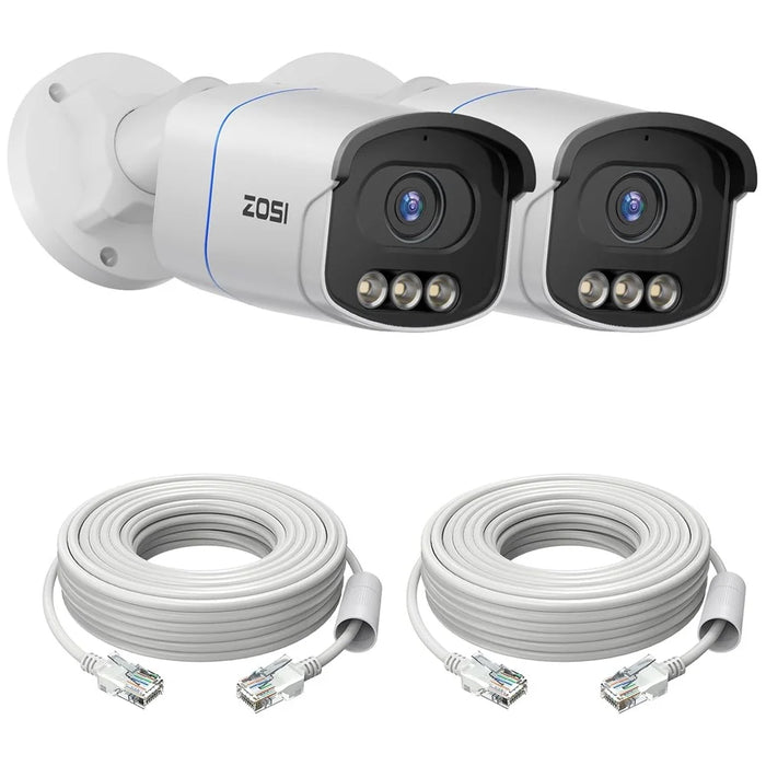 ZOSI C186 2Pcs 4K PoE Security Camera Compatible with 4K PoE NVR 8MP True Color Night Vision AI Human Vehicle Detection IP Cameras for Outdoor - White - 1