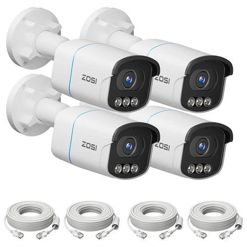 ZOSI C186 4Pcs 4K PoE Security Cameras Compatible with ZOSI 4K PoE NVR 8MP Outdoor Indoor Aurora Lux True Color Night Vision AI Person Vehicle Detection Two-way Audio IP Cameras - White - 1