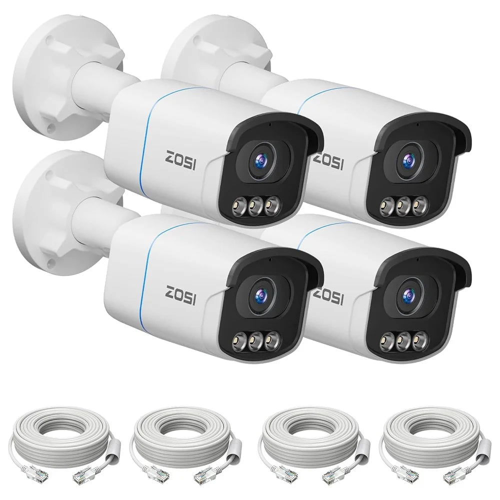 ZOSI C186 4Pcs 4K PoE Security Cameras Compatible with ZOSI 4K PoE NVR 8MP Outdoor Indoor Aurora Lux True Color Night Vision AI Person Vehicle Detection Two-way Audio IP Cameras - White - 1