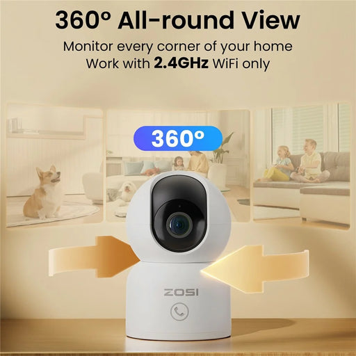 ZOSI C518 1080P Security Camera 2MP Indoor WiFi Pan Tilt AI Human Detection Auto Tracking Night Vision Two-Way Audio Safety Camera - White  /  EU Plug - 2