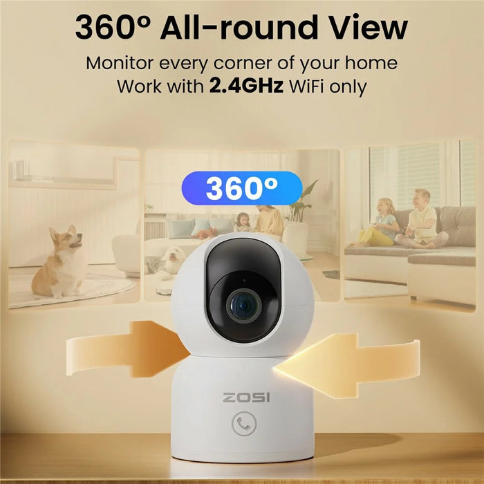 ZOSI C518 1080P Security Camera 2MP Indoor WiFi Pan Tilt AI Human Detection Auto Tracking Night Vision Two-Way Audio Safety Camera - White  /  EU Plug - 2