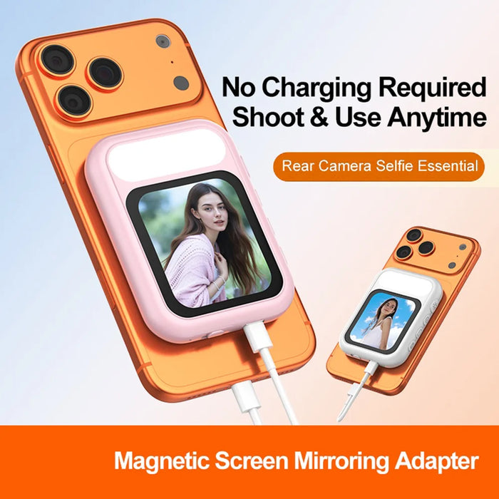 T7 Type-C Wired Magnetic Selfie Screen Mirror 2.01 Inch Display with Fill Light for Vlog Live Streaming - White - 4