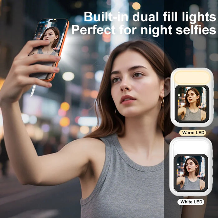 T7 Type-C Wired Magnetic Selfie Screen Mirror 2.01 Inch Display with Fill Light for Vlog Live Streaming - White - 5