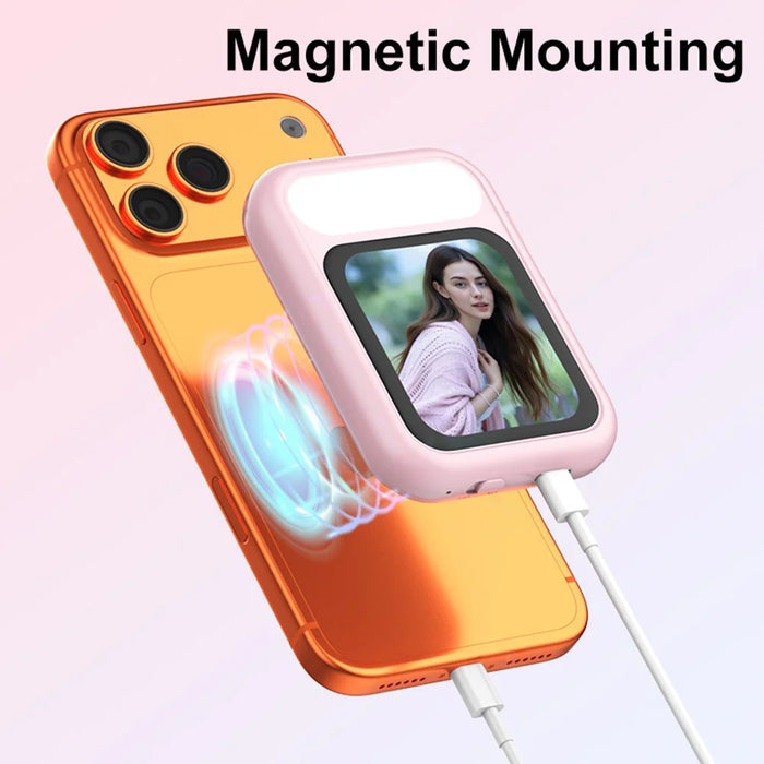 T7 Type-C Wired Magnetic Selfie Screen Mirror 2.01 Inch Display with Fill Light for Vlog Live Streaming - White - 7