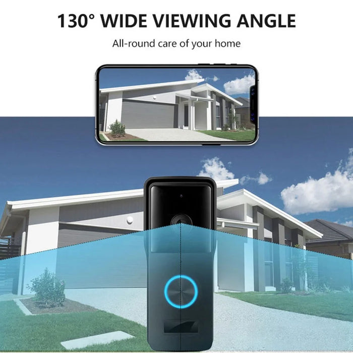 WF005-708BD Wireless Doorbell Camera 2.4G WiFi Door Bell with Motion Detector, Night Vision, 2-Way Audio, 128G TF Card Storage - Black - 2
