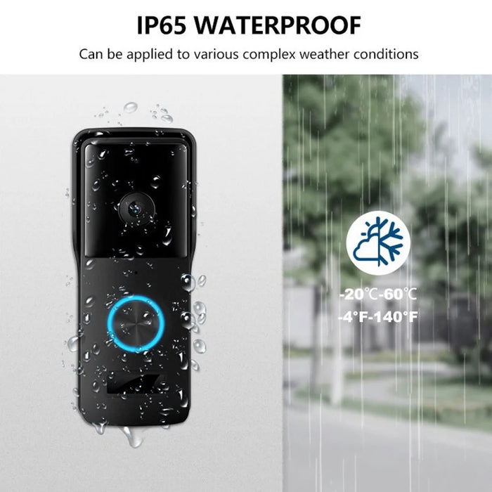 WF005-708BD Wireless Doorbell Camera 2.4G WiFi Door Bell with Motion Detector, Night Vision, 2-Way Audio, 128G TF Card Storage - Black - 4