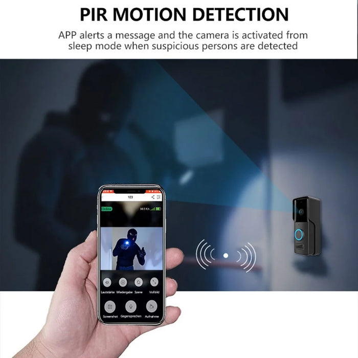 WF005-708BD Wireless Doorbell Camera 2.4G WiFi Door Bell with Motion Detector, Night Vision, 2-Way Audio, 128G TF Card Storage - Black - 5