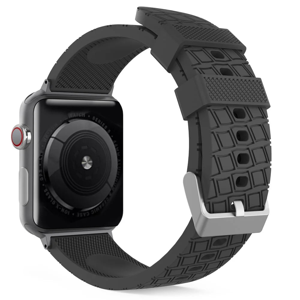 AHASTYLE WA03 For Apple Watch Ultra 3 2 1 49mm / Series 11 10 46mm / 9 8 7 45mm / SE3 SE2 SE 6 5 4 44mm / 3 2 1 42mm Silicone Watch Strap - Black - 1